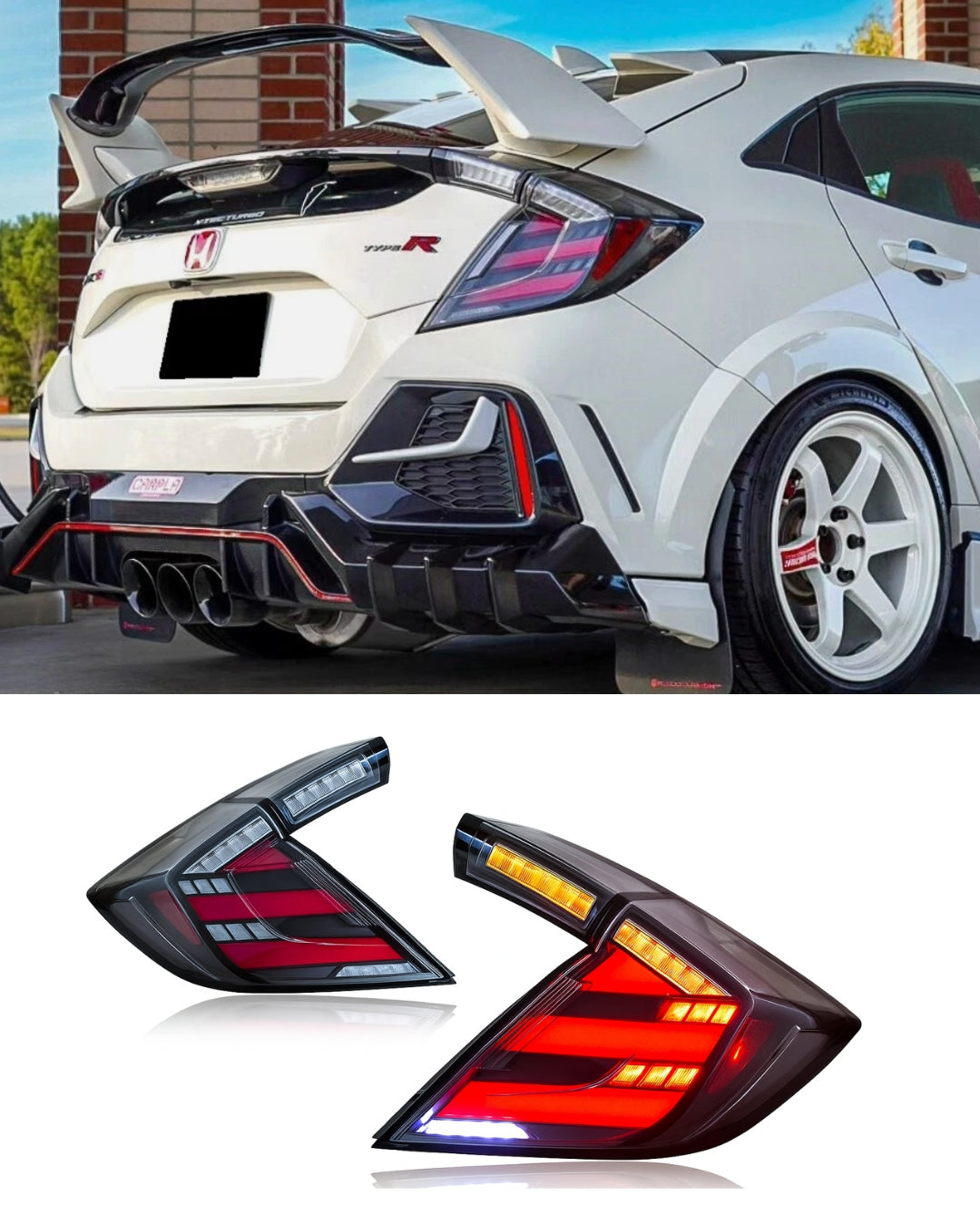 2016-2021 Civic X Mugen Style Hatchback Type R Clear Red Tail Lights