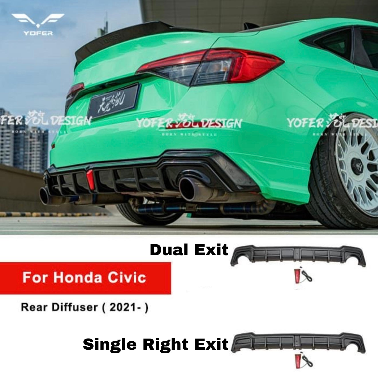2022-2025 Honda Civic Sedan Yofer Rear Diffuser + Rear Painted Spats