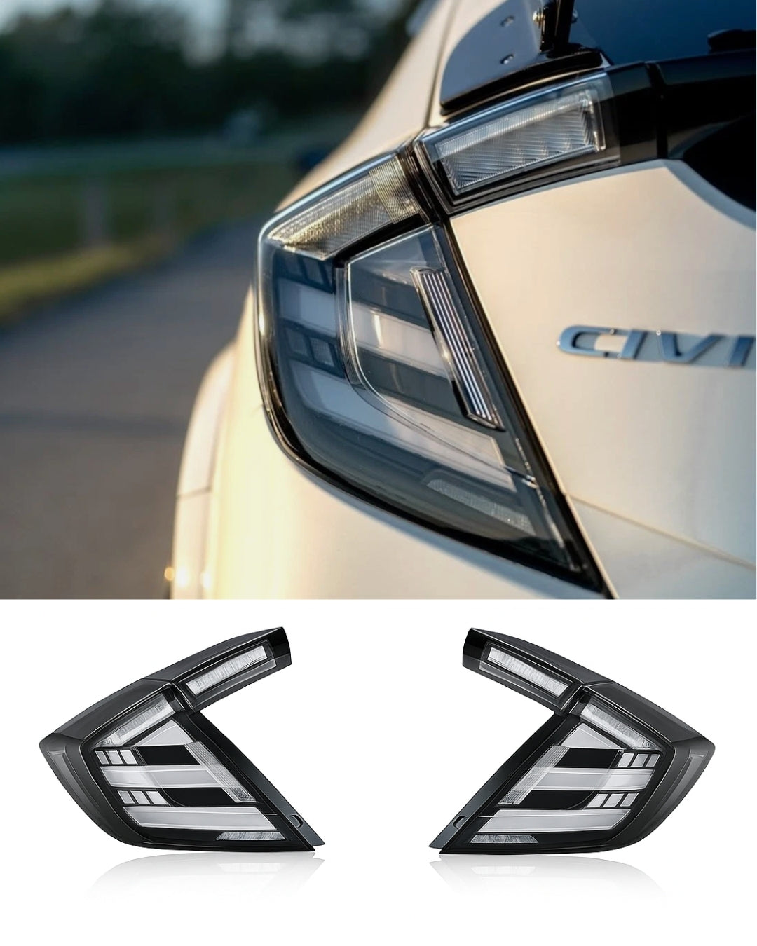 2016-2021 Civic X Mugen Style Hatchback Type R Clear White Tail Lights